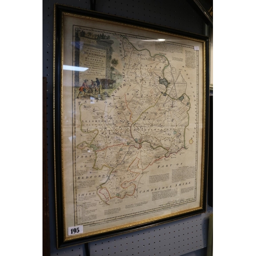 195 - Framed Accurate Map of the County of Huntingdon by Emanual Bowen Printed for J Ryall & R Sayer