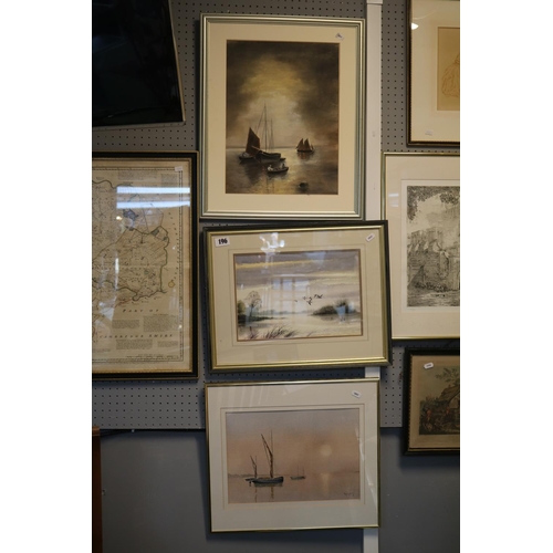 196 - Collection of 3 Framed Pictures to include Maritime Pastel, Ken Peating Watercolour of a Estuary sce... 