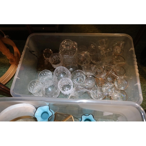 214 - 2 Boxes of assorted Glassware to include Drinking glasses, Vases etc