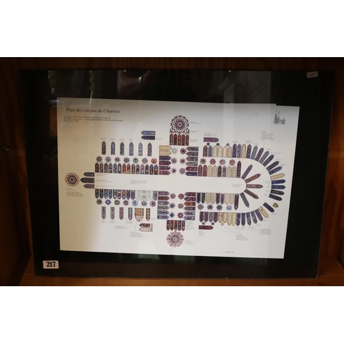 217 - Framed Lithographic print Plan des vitraux de chatres