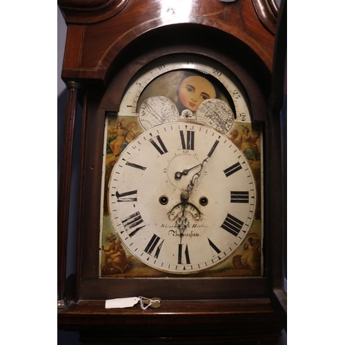 223 - 19thC Mahogany Longcase clock with swan neck pediment by Waterhouse & Horton of Birmingham complete ... 