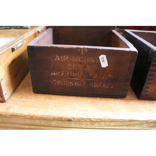 236 - Ply fitted box stamped Oakington, 2 Air Ministry Stores boxes to include 1934 dated and a Metal CM26... 