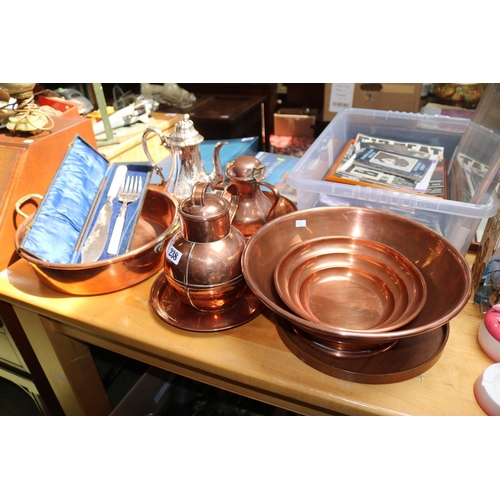 238 - Collection of copper and Silver plated tableware to include Jersey Cream Jug etc