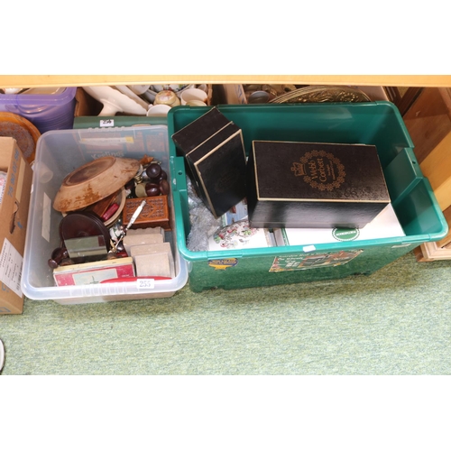 255 - 2 Boxes of assorted Bygones to include Pair of Bookends, Jewellery, Webb Corbett Crystal etc  etc