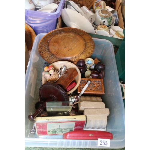 255 - 2 Boxes of assorted Bygones to include Pair of Bookends, Jewellery, Webb Corbett Crystal etc  etc