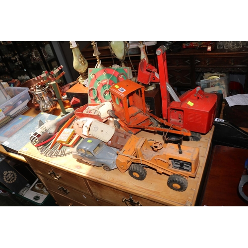 256 - Collection of assorted 1950s and later Toys to include Tri-ang Crane, Plastic vehicles etc