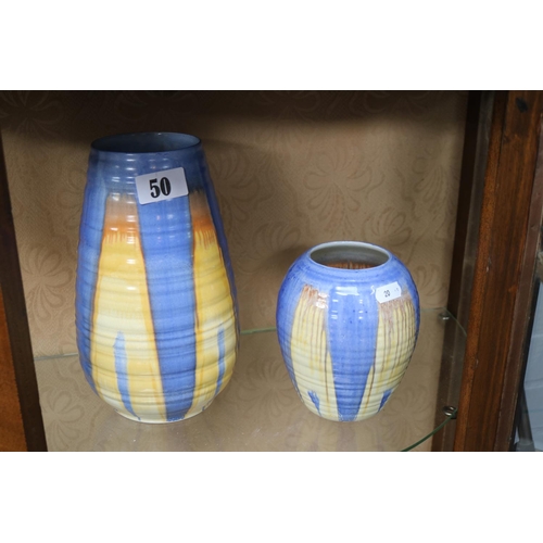 50 - 2 Shelley Drip ware Vases of ribbed design 24cm & 15cm with printed marks to base