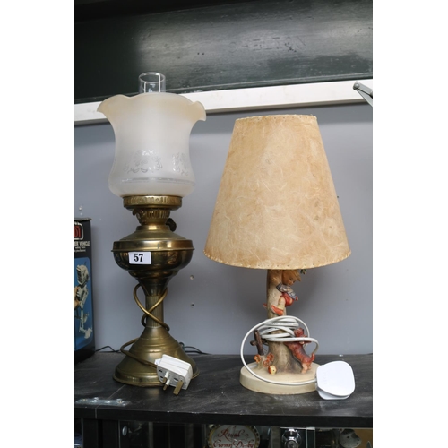 57 - Goebel German ceramic lamp base and a Converted brass Oil Lamp