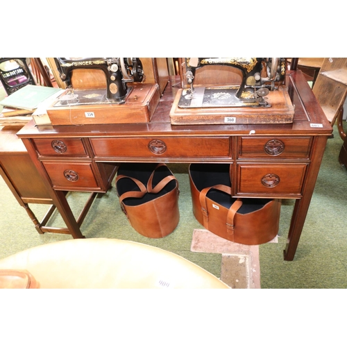 605 - Chinese Hardwood Desk of 5 drawers with tapering legs