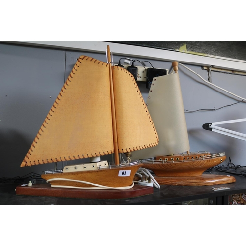 61 - 2 Vintage Maritime wooden Sail boat desk lamps