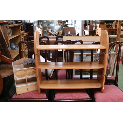 614 - Pine 3 Part bookcase, Stationary rack and a set of Cast Iron Herb Labels