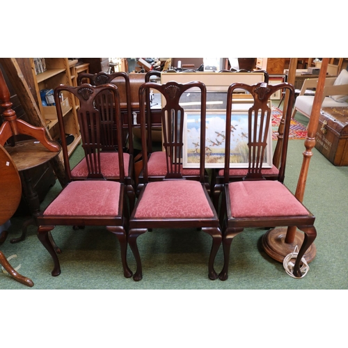 615 - Set of 6 Queen Anne dining chairs with upholstered drop in seats