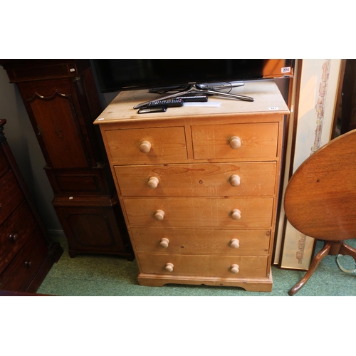 617 - Pine Chest of 2 over 4 chairs with turned handles