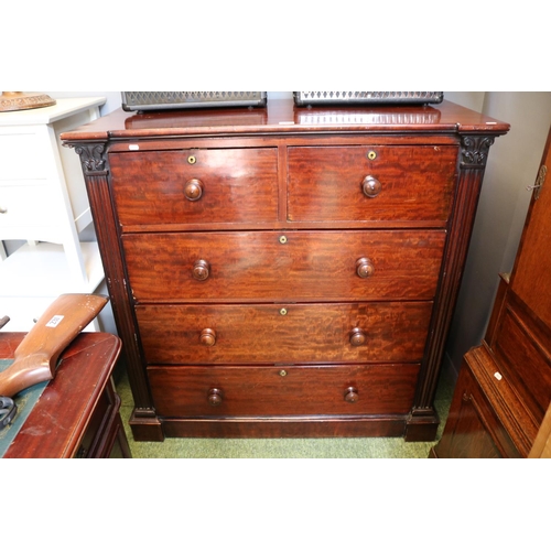 618 - Victorian Mahogany Chest of 2 over 3 drawers with side column supports