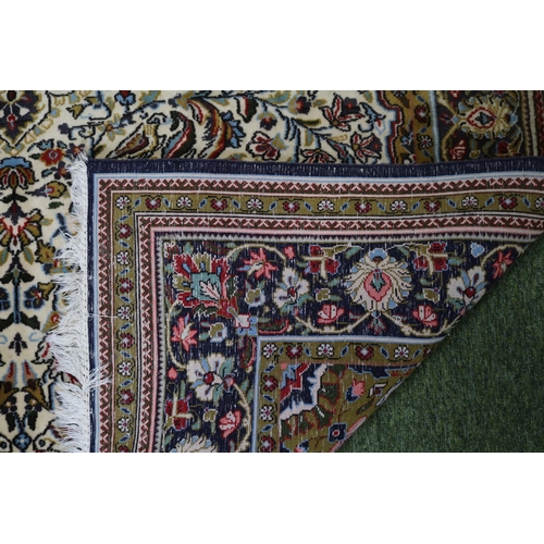 63 - Good quality Persian Rug with Cream , Navy and Green ground 144 x 210cm