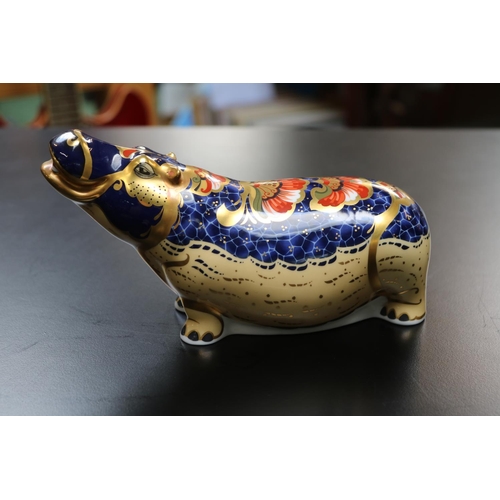 65 - Royal Crown Derby Paperweight Hippopotamus Gold Signature Edition 573 of 5000 MMIII Boxed