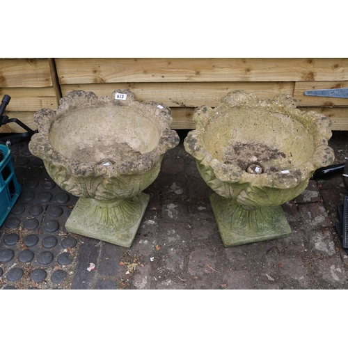 673 - Pair of Concrete Tulip Urns