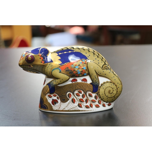 68 - Royal Crown Derby Paperweight Chameleon MMIII with Gold Stopper boxed