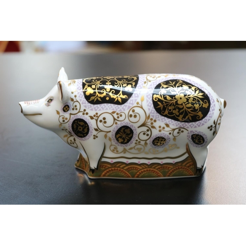 88 - Royal Crown Derby Paperweight Spotty Pig Visitors Centre Exclusive MMIV with Gold Stopper boxed