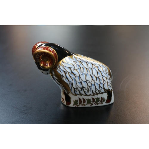 90 - Royal Crown Derby Paperweight Derby Ram exclusive for the Visitor's Centre with Gold Stoppers boxed