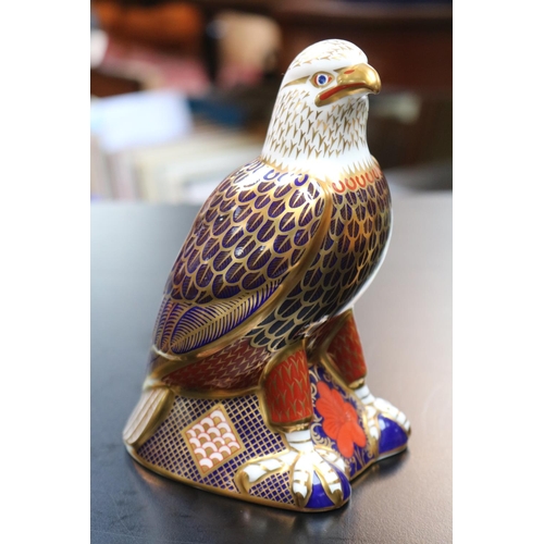 91 - Royal Crown Derby Paperweight Bald Eagle with Silver Stopper boxed