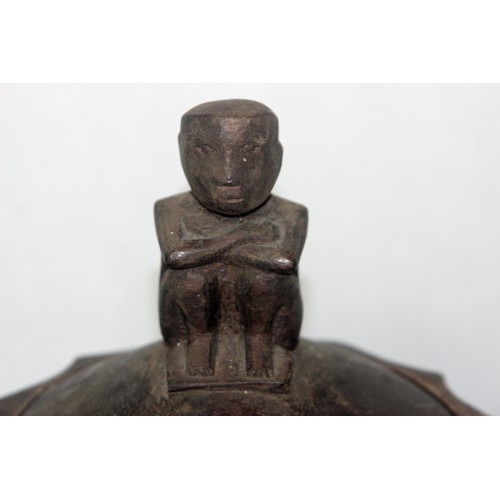 43 - Ifugao Carved Wooden Lidded Bowl with 'Balul' Guardian Figures as a Finial and Feet