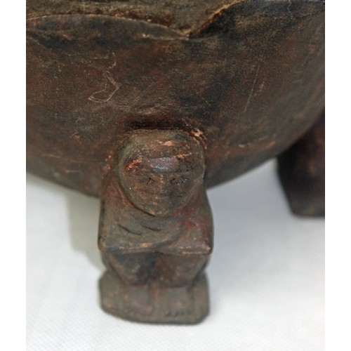 43 - Ifugao Carved Wooden Lidded Bowl with 'Balul' Guardian Figures as a Finial and Feet