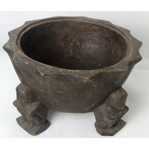 43 - Ifugao Carved Wooden Lidded Bowl with 'Balul' Guardian Figures as a Finial and Feet