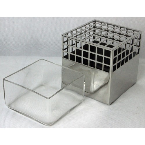 186 - Georg Jensen Matrix Stainless Steel Cube Vase. Designed by Monica Förster for Georg Jensen. Medium s... 