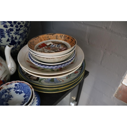 24 - Collection of 19thC and later Chinese & Japanese Pottery and Porcelain to include Moon flask, Pagoda... 