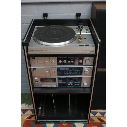 30 - Sanyo System 220 Stacking Stereo system with Speakers and glazed cabinet