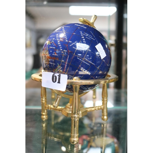 61 - Semi Precious stone globe on brass base