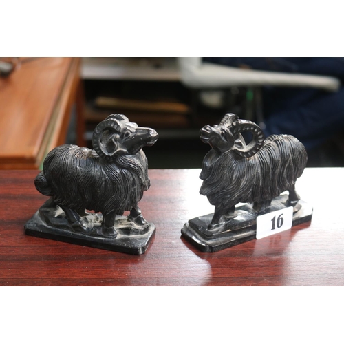 16 - Pair of Antique Carved Coal figures of Rams 10cm in Height