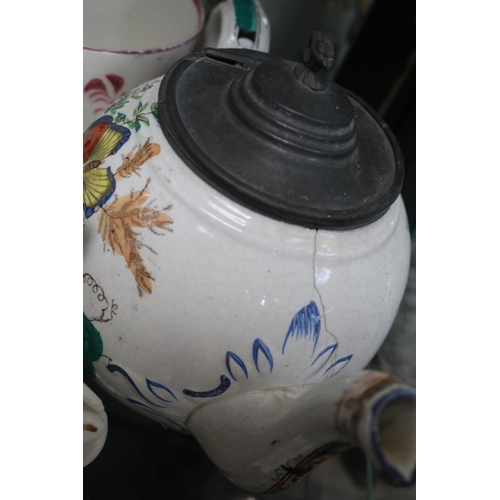 78 - Collection of 19thC and later ceramics to include Maiolica lidded tobacco Jar, Staffordshire spill v... 