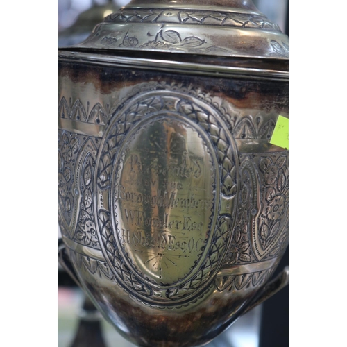 84 - 19thC Two Handled Silver plated Trophy engraved Red Bull Athletic Sports 1/4 Mile Handicap won by Ch... 