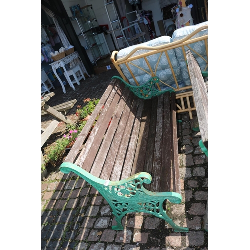 583 - Edwardian Style Green Painted Garden Bench with slatted supports