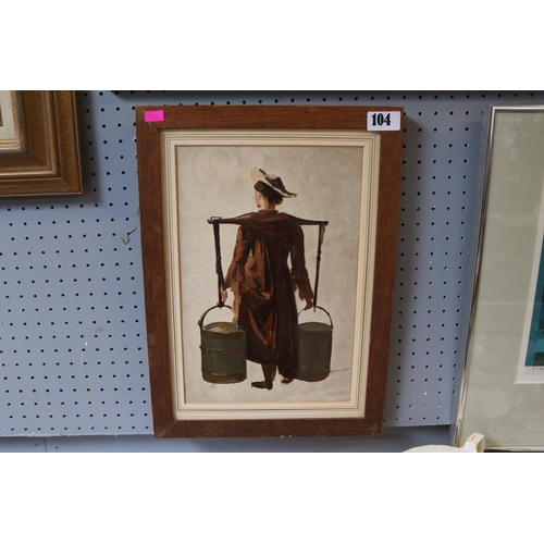 104 - Oil on board depicting a woman water carrier with yoke and buckets, Attributed to Peter De Wint 1784... 