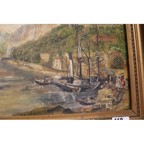 110 - 19thC Gesso framed Oil on board of the Clifton Suspension Bridge river scene depicting Steam Ships