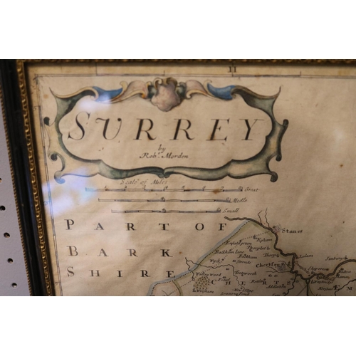 129 - Robert Morden Framed Map of Surrey hand tinted