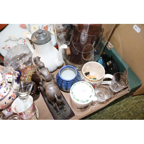 145 - Box of assorted Ceramics and Glassware to include Isle of Wight Pottery, Poole, Pair of Transfer pri... 