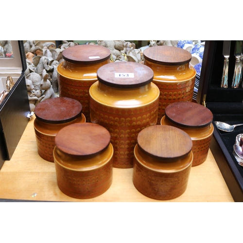 153 - Collection of Seven Hornsea Saffron Storage Jars with wooden lids