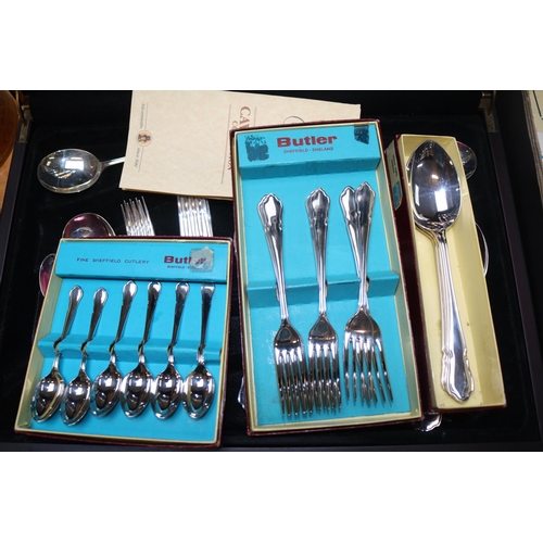 154 - Cased Butler Cavendish A1 Plate Canteen of Cutlery and assorted boxed Butler Plated ware