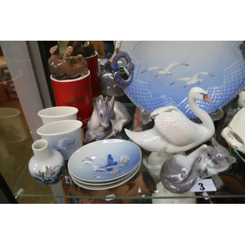 3 - Collection of assorted ceramics to include figures, serving plate etc. to include Copenhagen, Bing &... 