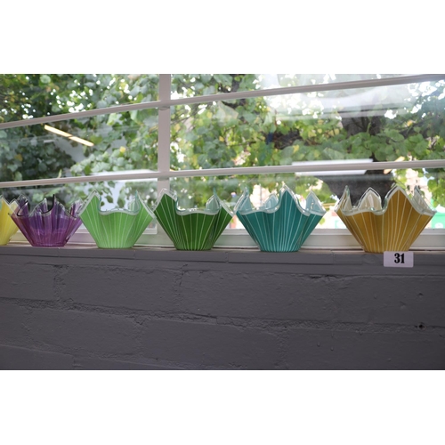 31 - Collection of 10 Chance Glass Pilkington Handkerchief vases C.1960