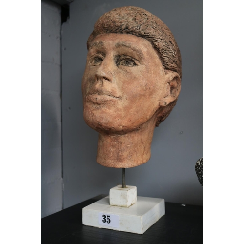 35 - Richard Harris Sculptor Pottery Head on marble base 35cm in Height