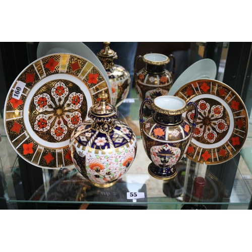 55 - Abbeydale plates x2 and two late 19th century Royal Crown Derby Vases