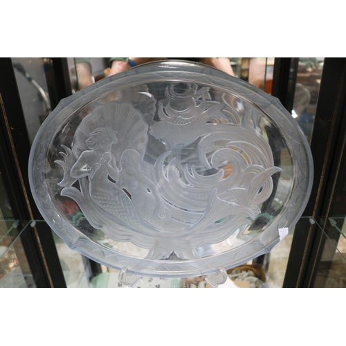 61 - Walther & Sohne Nyphen mermaid Art Deco glass tray 36cm in Diameter