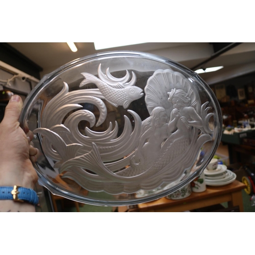 61 - Walther & Sohne Nyphen mermaid Art Deco glass tray 36cm in Diameter