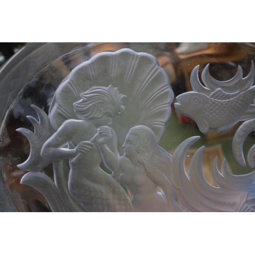 61 - Walther & Sohne Nyphen mermaid Art Deco glass tray 36cm in Diameter