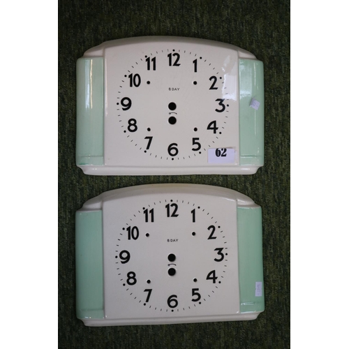 62 - 2 Art Deco Ceramic wall clock faces 27cm in Width